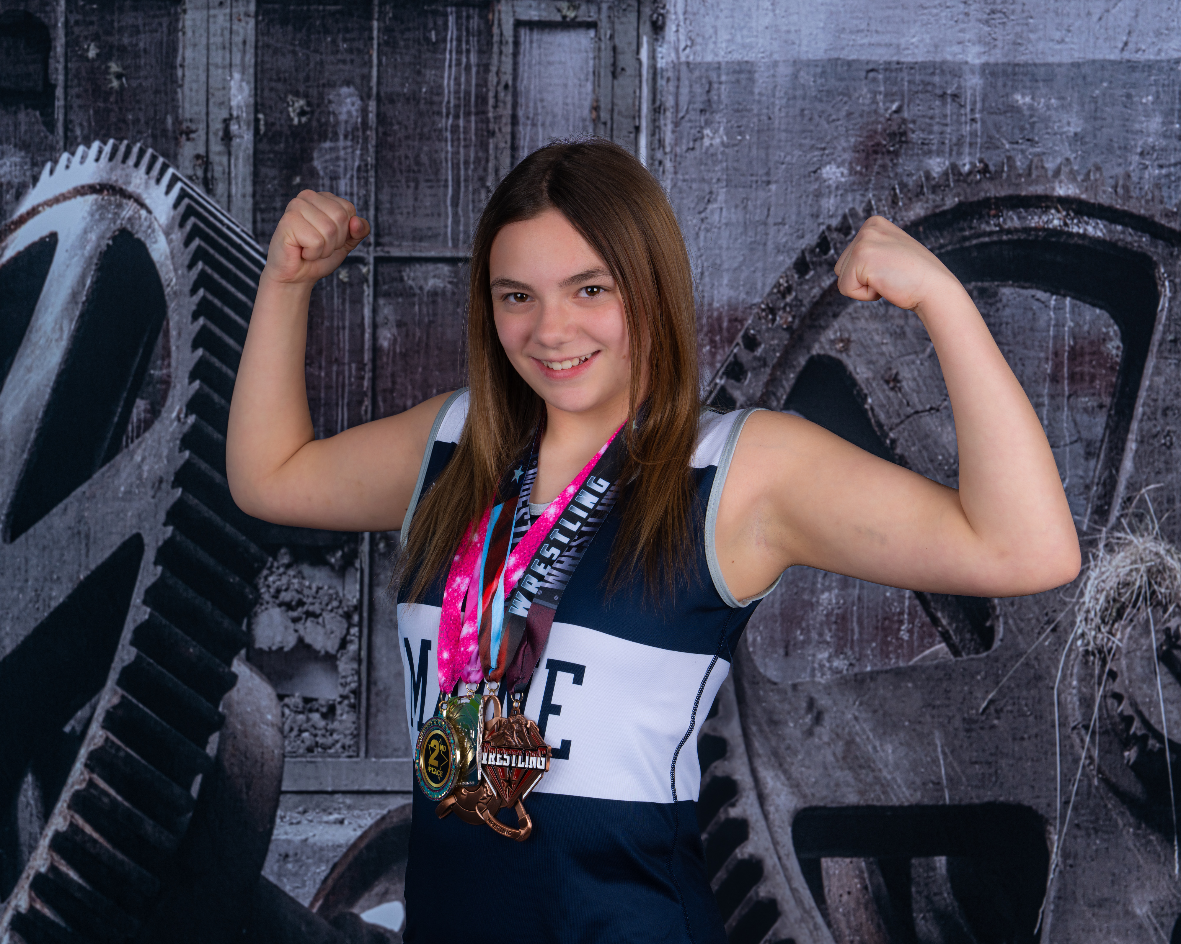 Wrestling athlete with medals