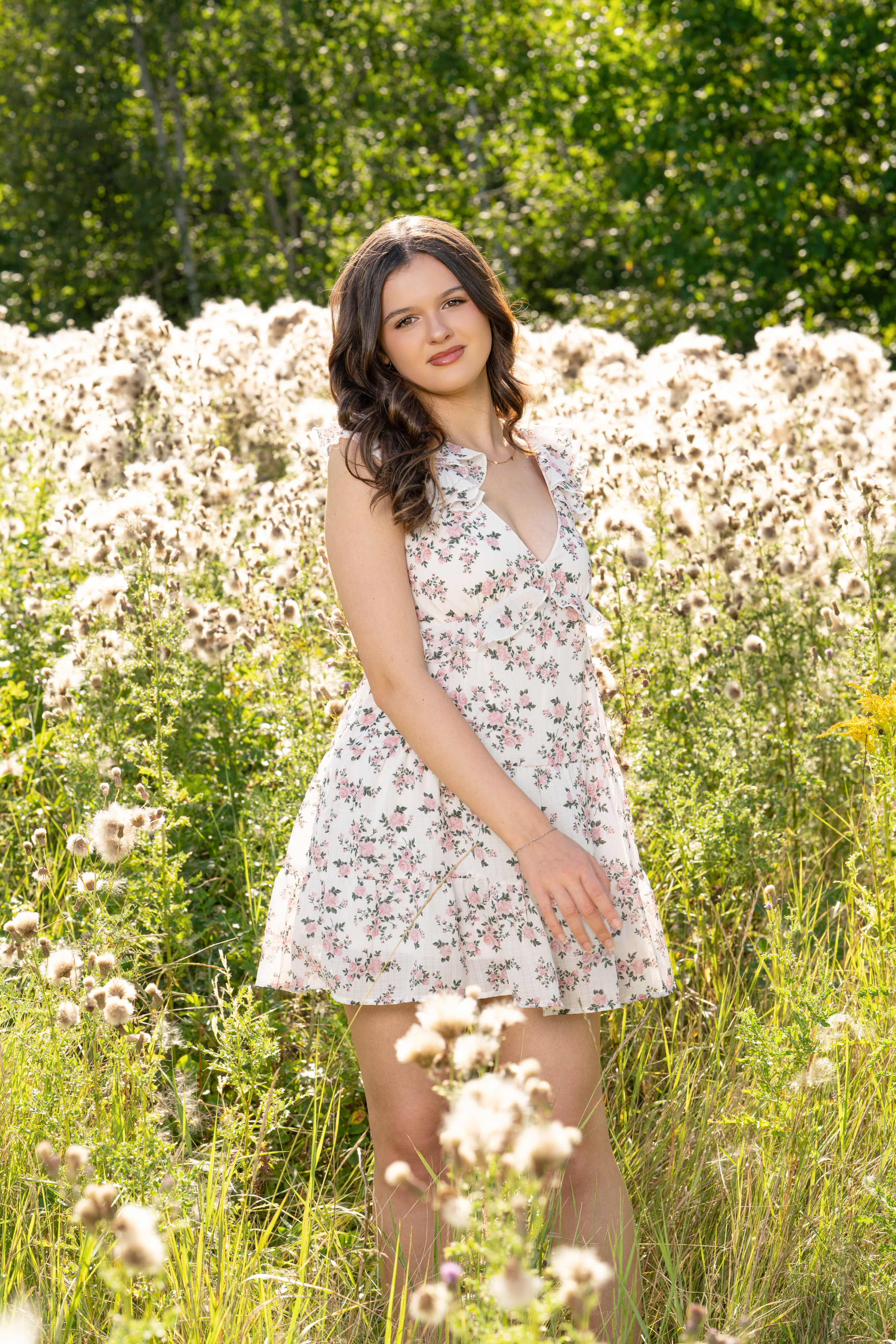 Senior portrait among flowers